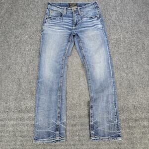 Salvage Mayhem Straight Jeans Mens 31x32 Light Wash Distressed Buckle Denim